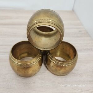 Hammered Brass Napkin Rings Wide Beaded Accent‎ Set Of 4
